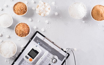 World diabetes day awareness concept. The diabetes measure set and different kind of sugar, a symbol of diabetic control in the blood, 14 November.